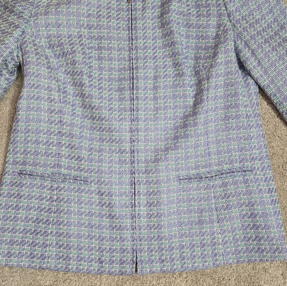 Sag Harbor Blue and White Herringbone Tweed Full Zip Blazer 10 Career - Picture 8 of 11